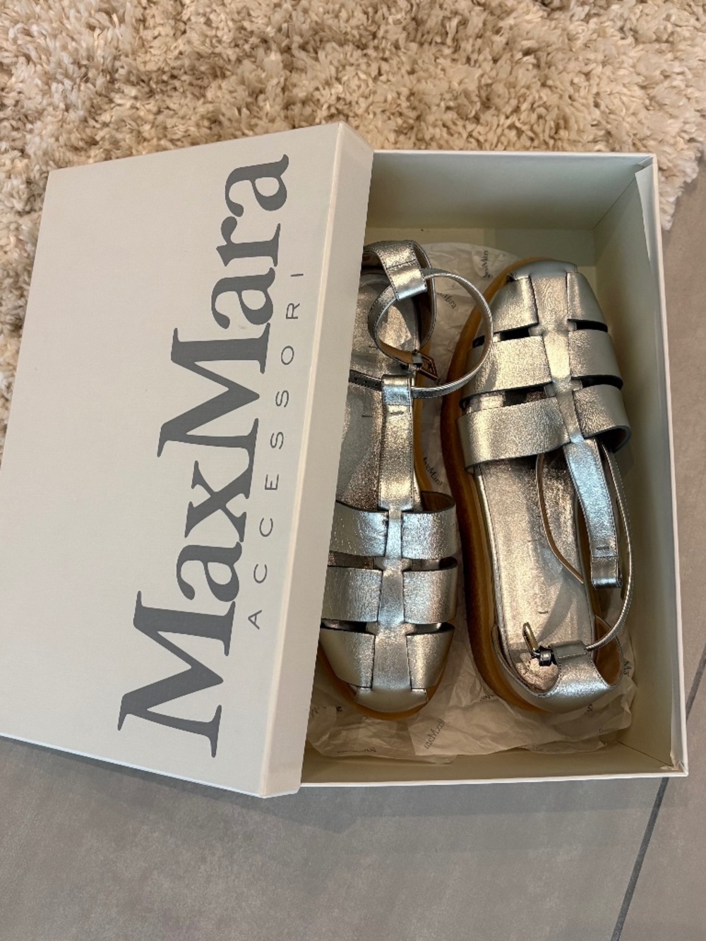 Max Mara GUMS Silver Platform Sandals EU 39 US 9